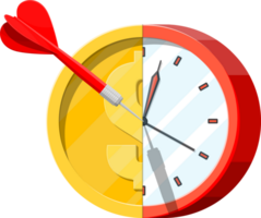 Target with dart and gold coin clocks. png