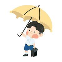 Kid boy Student holding umbrella vector