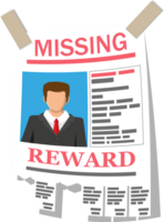 Wanted person paper poster. Missing announce png