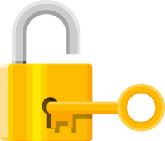 Metal padlock with key. Pad lock with keyring png