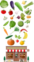 Street shop building. Fruit and vegetable store png