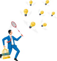 Idea bulbs and businessman with net png