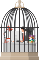 Businessman working on computer in the bird cage. png