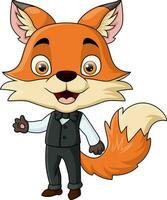 Cute fox cartoon wearing black suit vector