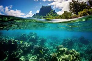 AI generated Beautiful seascape with a view of the island of Mauritius, Bora Bora underwater, AI Generated photo