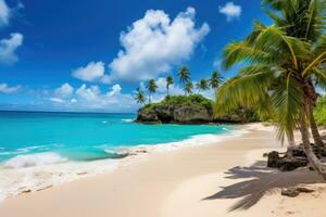 ai generado hermosa playa anse lazio a seychelles - naturaleza fondo, fondo bahía, barbados - paraíso playa en el caribe isla de barbados, ai generado foto