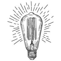 Hand-drawn retro light bulb sketch. Vintage-style bulb illustration. vector