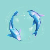 graphic of low poly Koi fish with futuristic element vector