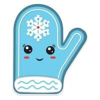 The character of the Christmas mitt Kawaii, color isolated vector illustration in cartoon style