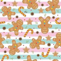 Christmas festive pattern with gingerbread man, vector illustration in cartoon style