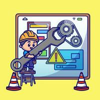 People Maintanance On Construction Cartoon Vector Icon Illustration. People Technology Icon Concept Isolated Premium Vector. Flat Cartoon Style