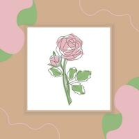 Line art drawing of Decorative beautiful English garden rose with leaves and color spots on the Decorative background vector