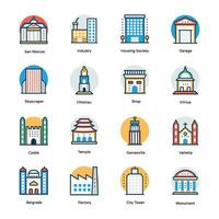 Monuments and Landmarks Flat Vector Icons Set