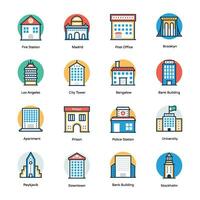 Famous Monuments and Landmarks Flat Vector Icons Set