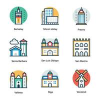 Global Landmarks Flat Vector Icons Set