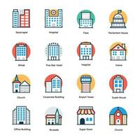 Famous Landmarks Flat Vector Icons Set