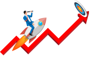 Successful business man flying on rocket on graph png