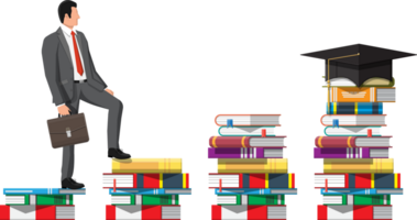 Businessman on stack of books. png