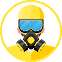 Man in yellow hazmat suit with respirator. png