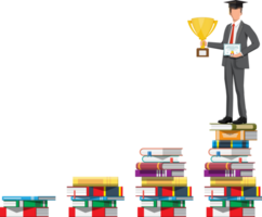 Businessman on stack of books. png