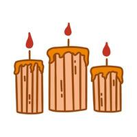 Three burning candles. Wax or paraffin. Vector