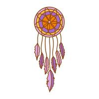 Dreamcatcher with feathers and flower. Vector colorful