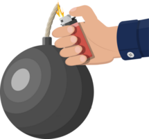 Ball bomb about to explode and hand with lighter png