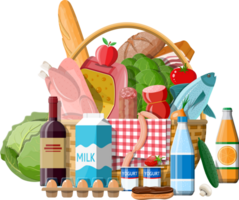 Wicker basket with fresh products. png