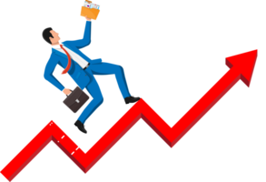 Businessman on chart ladder is fast running png