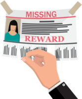 Wanted person paper poster. Missing announce png