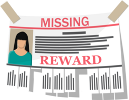 Wanted person paper poster. Missing announce png