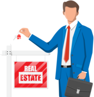 Businessman or realtor holding key. png