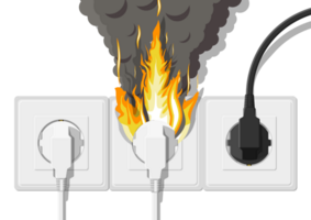 Electrical outlet on fire. Overload of network. png