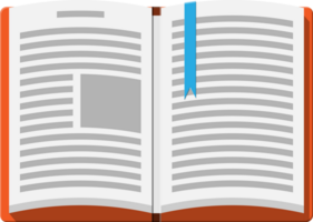 Open book with an upside down page and bookmark. png