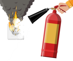 eléctrico toma de corriente en fuego. sobrecargar de red. png