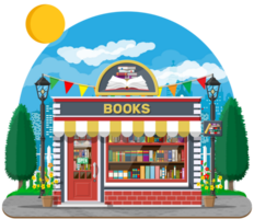 Bookstore shop exterior. Books shop brick building png