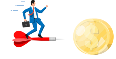Businessman on dart aim in bubble with coin png