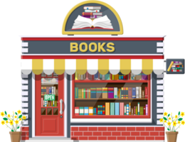 Bookstore shop exterior. Books shop brick building png