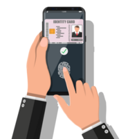 hand- met smartphone met ID kaart kaart toepassing png