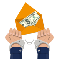 Hand with key unlocking handcuffs for money. png