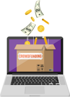 Cardboard box and money on laptop screen png