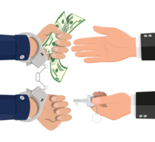 Hand with key unlocking handcuffs for money. png