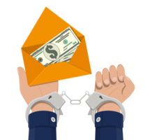 Hand with key unlocking handcuffs for money. png