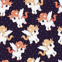 Seamless pattern with magic unicorns and stars. Vector tile with cartoon character for childish print, wrapper, textile, print, fabric.