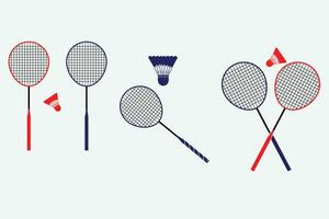 Badminton rackets and feather set collection. Sports element flat vector. vector