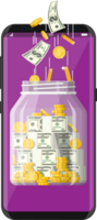 Glass jar full of money on smartphone png