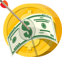 Arrow with dollar banknote in coin target. png