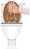 Hand putting cigarettes in toilet png