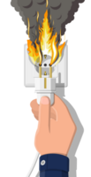Electrical outlet on fire. Overload of network. png