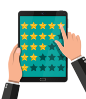 Rating app on mobile device. Reviews five stars. png